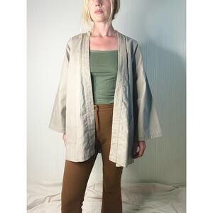 WOMN. Neri Jacket Cotton Linen Blend Oyster Ecru 3/4 Sleeve Kimono US SMALL